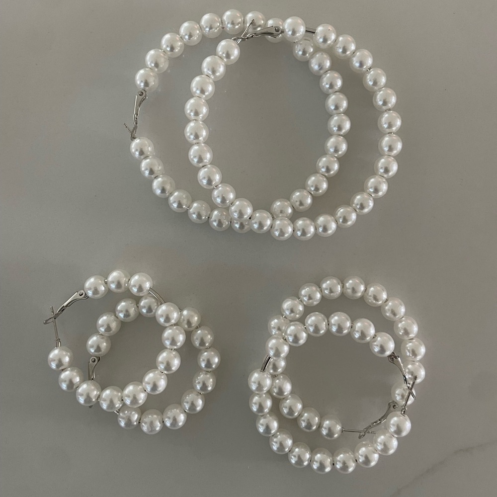 SOLD - Elegant White Pearl Hoop Earrings